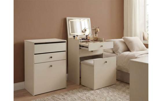 Mueble Tocador con Espejo y Banco Color Blanco - Serie Aloigny