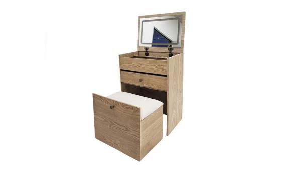 Mueble Tocador con Espejo y Banco Color Fresno - Serie Aloigny