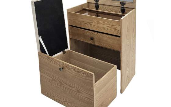 Mueble Tocador con Espejo y Banco Color Fresno - Serie Aloigny