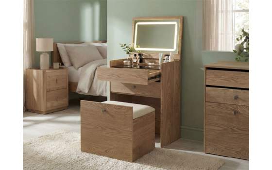 Mueble Tocador con Espejo y Banco Color Fresno - Serie Aloigny