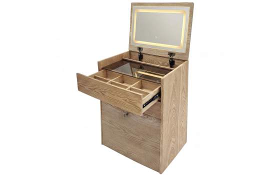 Mueble Tocador con Espejo y Banco Color Fresno - Serie Aloigny