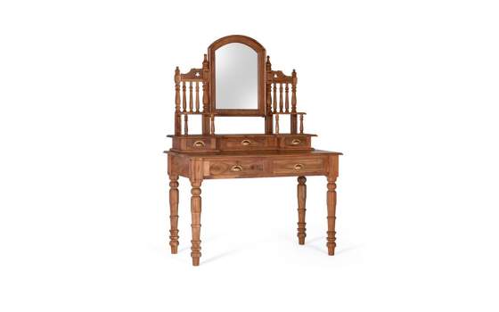 Mueble Tocador Madera Acacia Clasico Avellana Serie Deriast