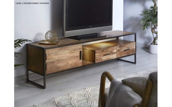 Mueble TV 1 Puerta 2 Cajones Con Led Serie Artama