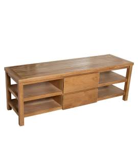 Mueble TV 2 Cajones 4 Estantes Madera Pino Color Miel Arckel