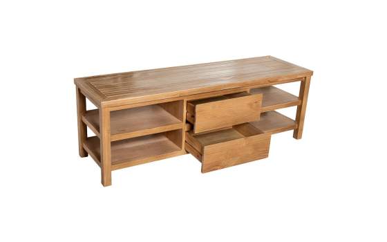 Mueble TV 2 Cajones 4 Estantes Madera Pino Color Miel Arckel