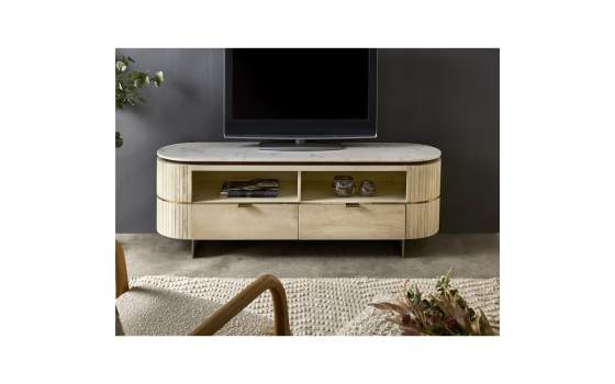Mueble TV 2 Huecos 2 Cajones Madera Marmol Serie Sextans