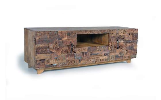 Mueble TV 2 Puertas 1 Cajon Madera Reciclada Serie Ratrasa