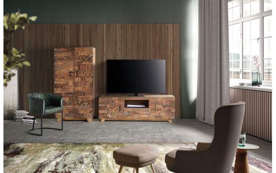 Mueble TV 2 Puertas 1 Cajon Madera Reciclada Serie Ratrasa