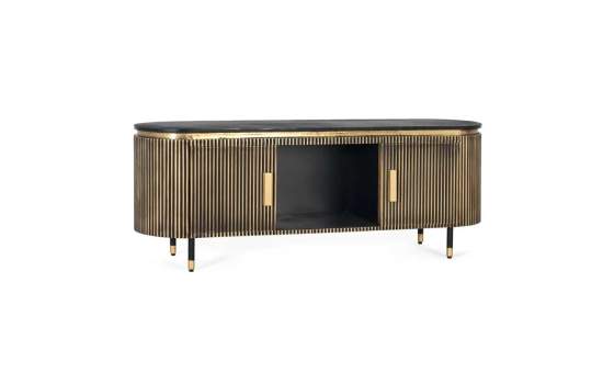 Mueble TV 2 Puertas 150 cm Negro Oro - Serie Aboiat