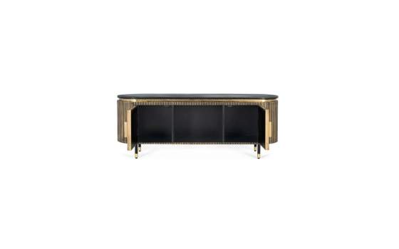Mueble TV 2 Puertas 150 cm Negro Oro - Serie Aboiat