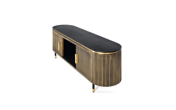 Mueble TV 2 Puertas 150 cm Negro Oro - Serie Aboiat