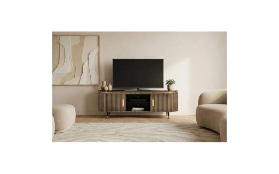 Mueble TV 2 Puertas 150 cm Negro Oro - Serie Aboiat