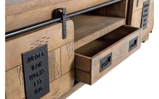Mueble TV 2 Puertas Correderas 1 Cajon Estilo Industrial Aibiri