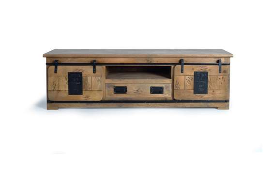 Mueble TV 2 Puertas Correderas 1 Cajon Estilo Industrial Aibiri