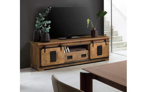 Mueble TV 2 Puertas Correderas 1 Cajon Estilo Industrial Aibiri