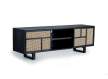 Mueble TV 2 Puertas Correderas Negro Rattan Serie Atenea