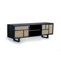 Mueble TV 2 Puertas Correderas Negro Rattan Serie Atenea
