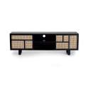 Mueble TV 2 Puertas Correderas Negro Rattan Serie Atenea
