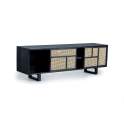 Mueble TV 2 Puertas Correderas Negro Rattan Serie Atenea