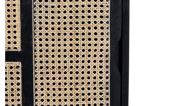 Mueble TV 2 Puertas Correderas Negro Rattan Serie Atenea