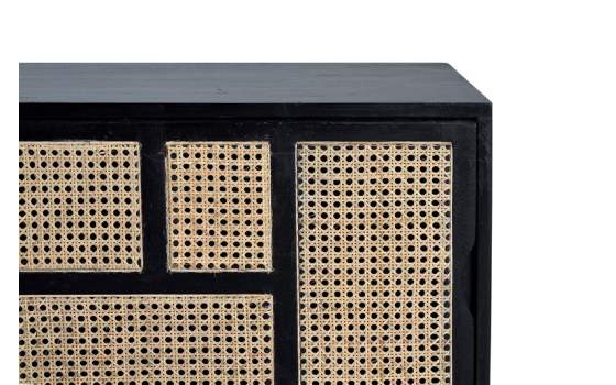 Mueble TV 2 Puertas Correderas Negro Rattan Serie Atenea