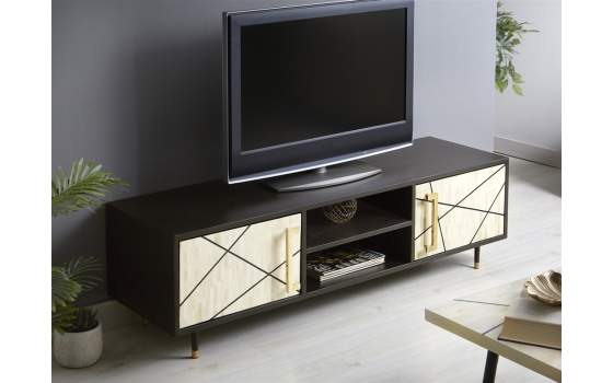 Mueble TV 2 Puertas Hueso y Madera Estilo Contemporaneo Miska