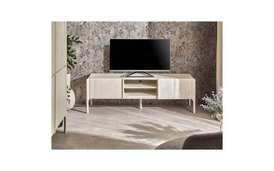 Mueble TV 2 Puertas Madera Mango Blanco Crema Serie Avio
