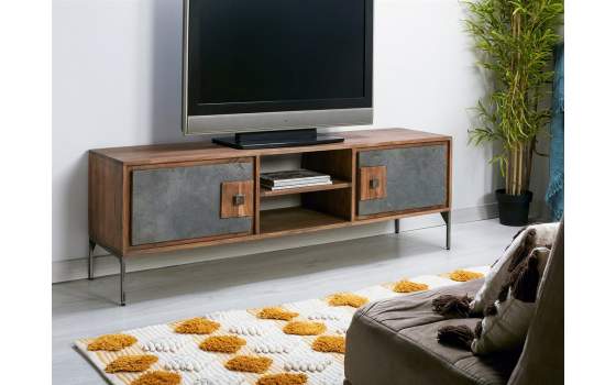 Mueble TV 2 Puertas Madera Piedra y Acero Serie Estone