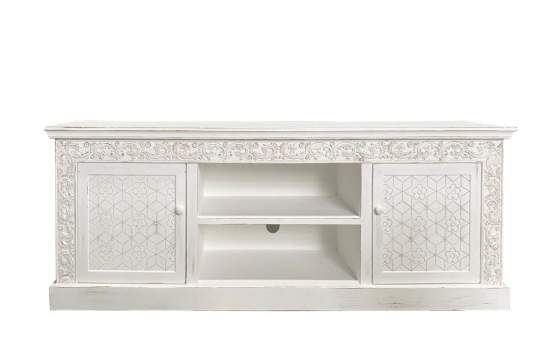 Mueble TV 2 Puertas Madera Tallada Blanco Decape Edasta
