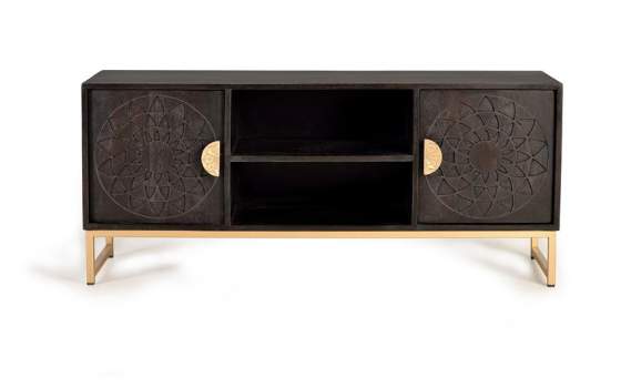 Mueble TV 2 Puertas Talladas Estilo Etnico Serie Aixis