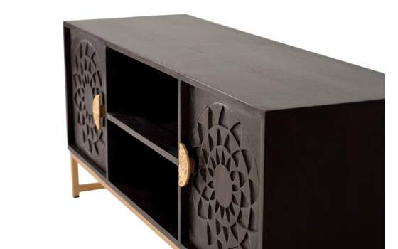 Mueble TV 2 Puertas Talladas Estilo Etnico Serie Aixis