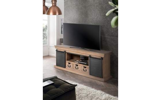 Mueble TV 3 Cajones 2 Puertas Correderas Industrial Darkon