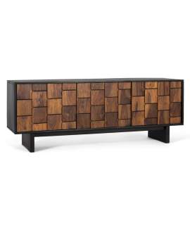 Mueble TV 3 Puertas Bicolor Negro Madera Serie Mysore