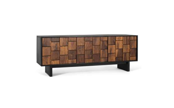 Mueble TV 3 Puertas Bicolor Negro Madera Serie Mysore