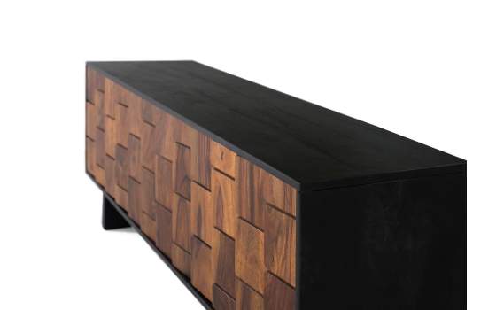 Mueble TV 3 Puertas Bicolor Negro Madera Serie Mysore