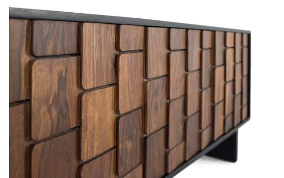 Mueble TV 3 Puertas Bicolor Negro Madera Serie Mysore