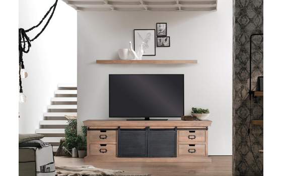 Mueble TV 4 Cajones 2 Puertas Correderas Industrial Darkon