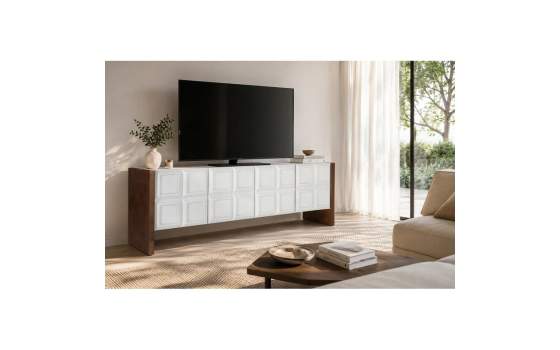 Mueble TV 4 Puertas Bicolor Blanco Madera Viren