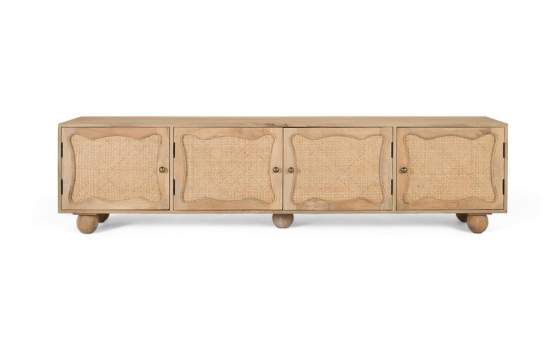 Mueble TV 4 Puertas Rejilla Ratan y Madera Serie Bargues