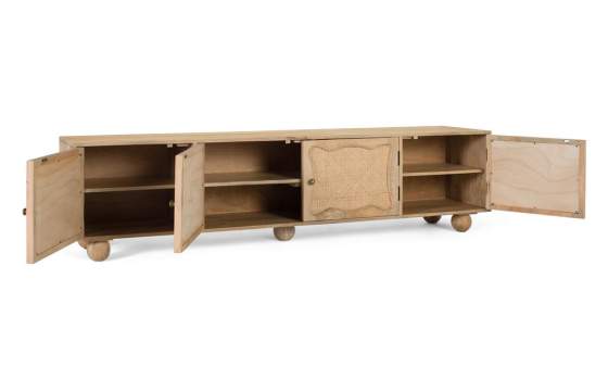 Mueble TV 4 Puertas Rejilla Ratan y Madera Serie Bargues