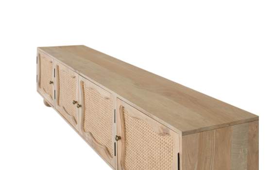 Mueble TV 4 Puertas Rejilla Ratan y Madera Serie Bargues