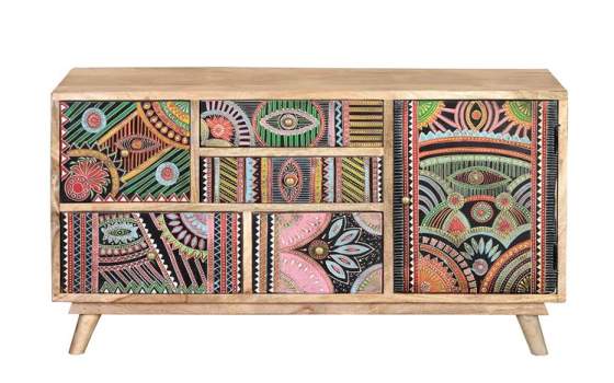 Mueble TV 5 Cajones 1 Puerta Diseño Colores Indio Americano Boho