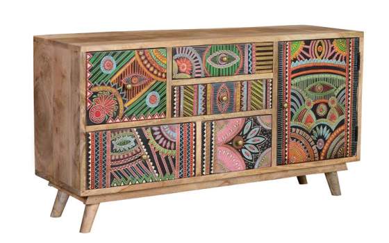 Mueble TV 5 Cajones 1 Puerta Diseño Colores Indio Americano Boho