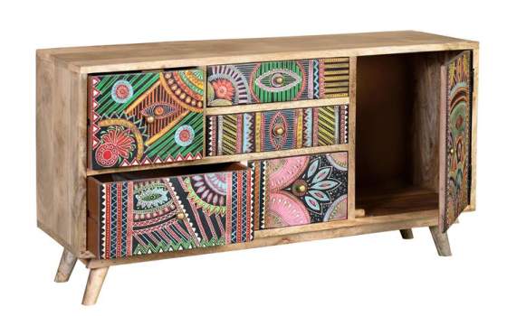 Mueble TV 5 Cajones 1 Puerta Diseño Colores Indio Americano Boho