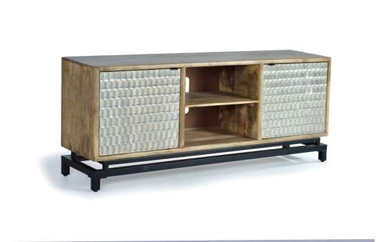 Mueble TV Actual 2 Puertas Plata y Madera Mango Abinos
