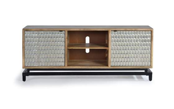 Mueble TV Actual 2 Puertas Plata y Madera Mango Abinos