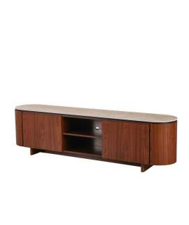 Mueble TV Actual 2 Puertas y Estantes Color Nogal Serie Allois