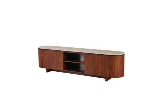 Mueble TV Actual 2 Puertas y Estantes Color Nogal Serie Allois