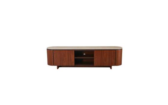 Mueble TV Actual 2 Puertas y Estantes Color Nogal Serie Allois