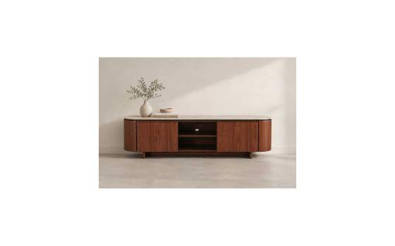 Mueble TV Actual 2 Puertas y Estantes Color Nogal Serie Allois